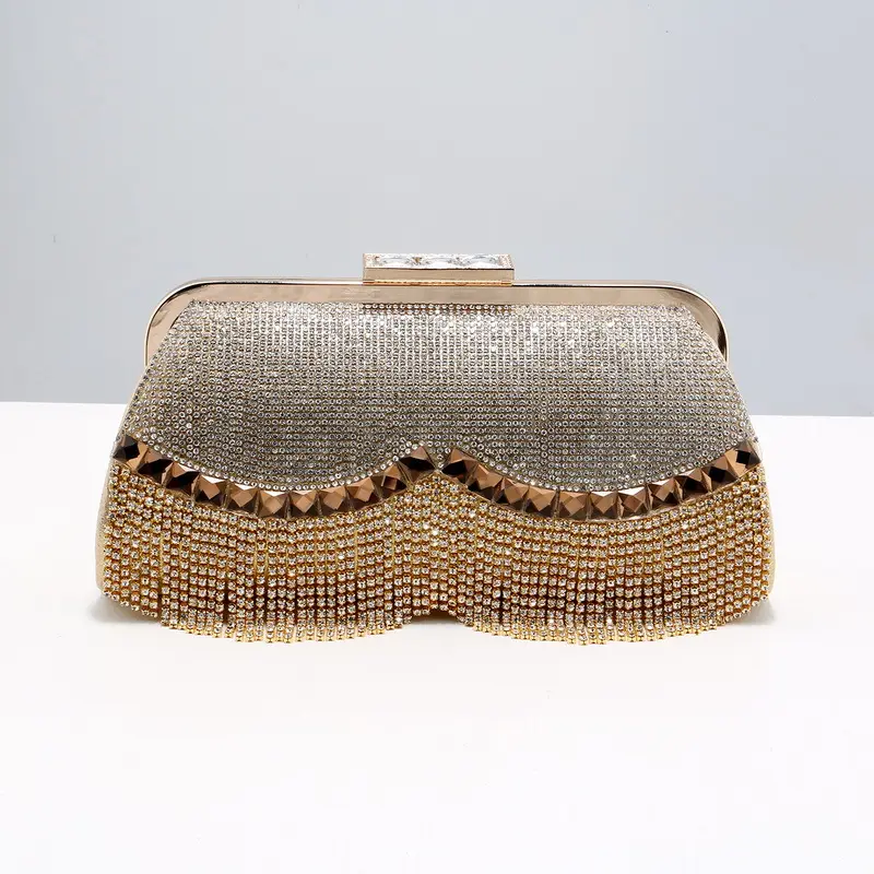 2022 Retro Beaded Clutch Bags Wedding Diamond Lock Rhinestone Chain Tassel Shoulder Bags Handbags Women Crystal Evening bags