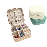 Mini boîte de rangement pour bijoux en cuir PU, étui de voyage à fermeture éclair, multi-compartiments, pour bagues, boucles d'oreilles, colliers, couleur personnalisée, fabrication en usine