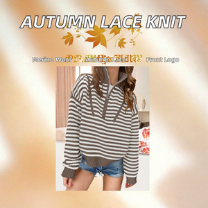 Nouvelle Arrivée Pull Long en Dentelle Douce pour Femme Automne avec Coupe Personnalisée Manches Classiques Fermeture Éclair Logo Tricoté Plat sur le Devant - Product Image 2