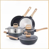 Granit-Marmor-Kochgeschirr-Set, 5-teilig, antihaftbeschichtet, ofenfest, Töpfe und Pfannen für Gas- und Induktionsherde, zum Braten und Dämpfen