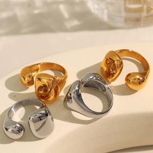 niche personality titanium steel irregular cast open <b>ring</b> raw metal texture <b>adjustable</b> stainless steel finger jewelry - Product Image 1