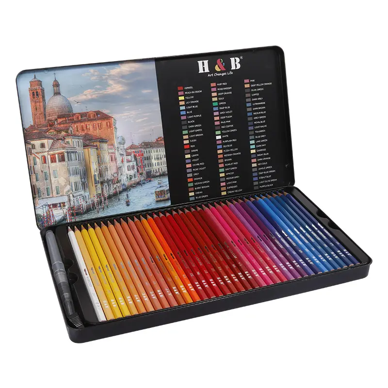 الشركة المصنعة 12 قلم رصاص ملون منتجات طلاب المدرسة الفنية الخشبية ، علبة أقلام ملونة للأطفال