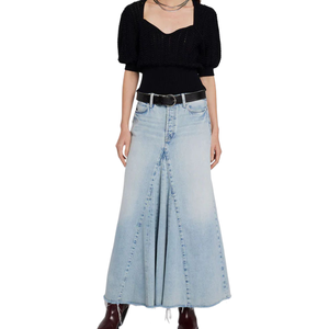 Simple Design Style <strong>Frilly</strong> Slit Multicolor Denim <strong>Skirt</strong> for Women - Product Image 1