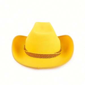 Sombreros de Vaquero Estilo Occidental al por Mayor, Sombreros Fedora de Fieltro para Fiestas y Viajes, Color Amarillo Unisex, 4 Estaciones - Product Image 4