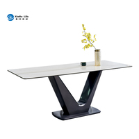 Ensemble de table à manger rectangulaire moderne de luxe 6 places, plateau en pierre frittée en acier inoxydable, pour appartement, salon, meubles