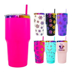 Vasos Personalizados con Logotipo, Recubrimiento en Polvo, 30 oz, Holográficos, Arcoíris, con Pajita de Color, Estilo 2024 - Product Image 4