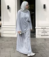 Ensemble 2 Pièces Musulman en Mélange Coton-Polyester Premium pour Femme – Vêtement d'extérieur Élégant & Robe Longue – Tenues Modestes Arabes de Dubaï 2026