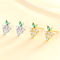 Schattige S925 zilveren roze zirkoon fruit oorringen 925 sterling zilver fruit oorringen