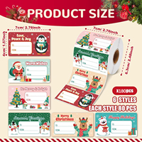 Etiquetas Adhesivas con Nombre para Regalos de Navidad, Rollo de Etiquetas Adhesivas Rectangulares con Diseño de Dibujos Animados de Papá Noel, Renos y Pingüinos para Sobres