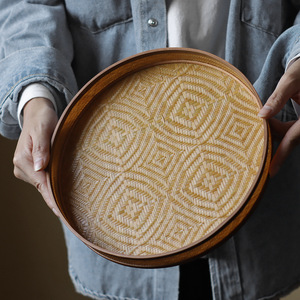 Panier rond tissé à la main en bambou, plateau de rangement pour ustensiles de cérémonie du thé, plateau de service pour le thé, plateau pour collations et fruits secs - Product Image 3
