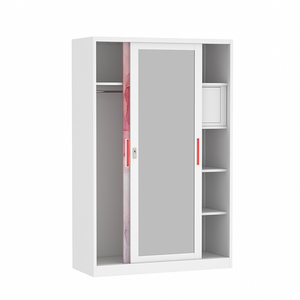 Muebles de Dormitorio Modernos, <span class=keywords><strong>Armario</strong></span> Metálico <span class=keywords><strong>con</strong></span> Puertas Corredizas de Vidrio, Almacenamiento Extensible de 4 Niveles, <span class=keywords><strong>Armario</strong></span> Independiente para Ropa - Product Image 1