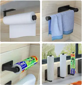 Toilet Roll Holder Space Aluminum Self Adhesive Black Toilet Roll Holder Kitchen Towel Holder Kitchen Roll Paper Holder Under Kitchen Cabinet