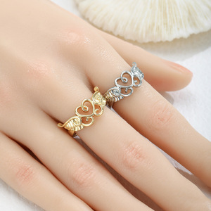 Hollowed Out Heart Shape Gold Silver Wing <b>Adjustable</b> Alloy <b>Ring</b> Unisex Fashion Jewelry Gift - Product Image 1