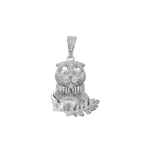 Cross-border Fashion Jewelry 925 Sterling Silver Inlaid Iced Out Full Vvs Moissanite Stone Gold Plated 3D Animal Cat Owl Pendant