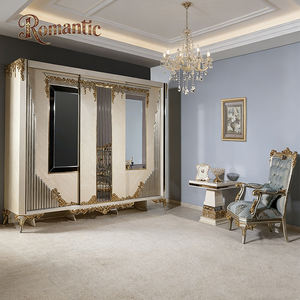 Opulento Juego de Cama <span class=keywords><strong>Barroco</strong></span> Turco con Incrustaciones de <span class=keywords><strong>Espejo</strong></span>, Mesitas de Noche Tapizadas en Beige y <span class=keywords><strong>Dorado</strong></span> Incluidas, Muebles de Dormitorio de Lujo - Product Image 6