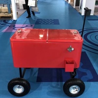 Promotion : Glacière extérieure étanche 80 litres avec rangement pour bouteilles de bière, chariot isotherme amovible et seau à glace à roulettes, vente en gros