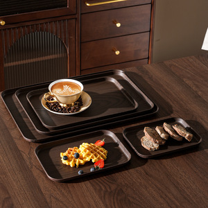 Ensemble de plateaux de service en plastique à motif bois, qualité restaurant, assiettes commerciales, plateaux de repas pour la maison - Product Image 1