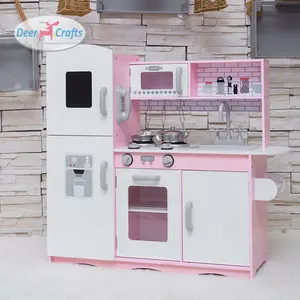 Juguete de cocina de madera rosa con accesorios, juego de rol para niños DC10664, nuevo diseño