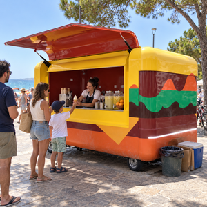 Chariot de restauration mobile sur le thème des burgers, avec grande fenêtre de service escamotable, pour la vente de nourriture de rue en extérieur - Product Image 3
