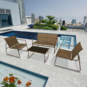 बेडरूम होटल के बगीचे के लिए आधुनिक आरामदायक वाटरप्रूफ पोर्टेबल 4-टुकड़ा आउटडोर पैटियो फर्नीचर सेट कॉफी सोफा ग्लास टेबल का उपयोग करें - Product Image 1