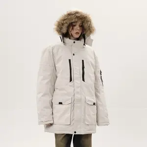 批发冬季男士北极布重量级性能派克大衣带毛皮衬里兜帽男女通用外套外套超大夹克