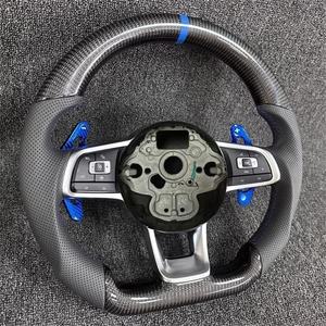 Volante Deportivo de Cuero y Fibra de Carbono en Oferta para Modelos Volkswagen VW Golf 7 <span class=keywords><strong>GTI</strong></span> Golf R MK7 <span class=keywords><strong>Polo</strong></span> <span class=keywords><strong>GTI</strong></span> Jetta con Botón de Claxon - Product Image 2