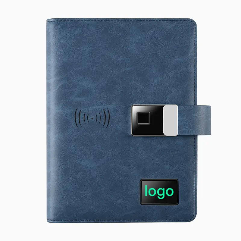 2024 New Arrive Leather Fingerprint Lock Powerbank Notebook Gift Set Chargeable Customized Note Book Power Bank A5 Notebook