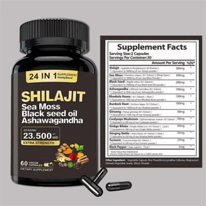 WELLBODY Etiqueta Privada 24 En 1 Musgo de Mar Aceite de Semilla Negra Ashawagandha Pills Shilajit Puro Himalayan Shilajit Cápsulas - Product Image 3
