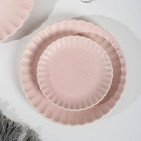 Ensemble de dîner en grès céramique gaufré rose mat personnalisé haut de gamme ensemble d'assiettes de restaurant modernes vaisselle