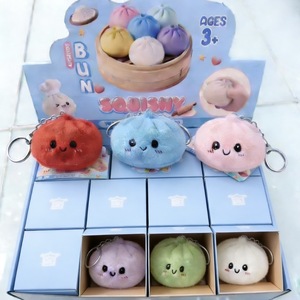 Bun <b>Squishy</b> Plush Keychain Soft Cartoon Round Carabiner For Kids And Adults Stress Relief Toy - Product Image 2