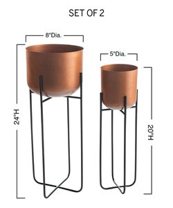 Hot Selling Customizable Copper Planter <b>Pots</b> with Black Metal <b>Stand</b> Indoor Outdoor Use Round Industrial Design Set Home Garden - Product Image 2