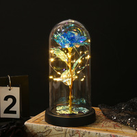 Vente en gros Veilleuse dôme en verre fleur colorée Décoration de bureau romantique pour la Saint-Valentin Ornement floral éternel lumineux