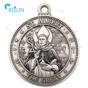 Collier pendentif médaillon personnalisé Saint <span class=keywords><strong>Albert</strong></span> le Grand, saint patron catholique, avec centre de chapelet - Product Image 3