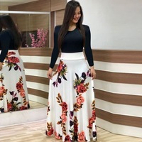 PASUXI Vente en Gros Robe Femme Printemps Automne Manches Courtes Imprimé Floral Longue Maxi Décontractée Tailles S-5XL