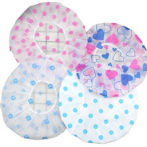 Shower Cap Elastic Plastic Plastic Bathroom Products PEVA Colorful Shower Cap Waterproof Thicken Elastic Bath Hat Plastic Bathing Cap For Hair Salon
