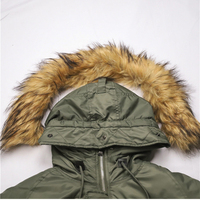 Manteau long d'hiver N3B pour homme, grande taille, épais, avec capuche, chaud, tactique, style bomber, vert, parka coréenne épaisse, veste noire