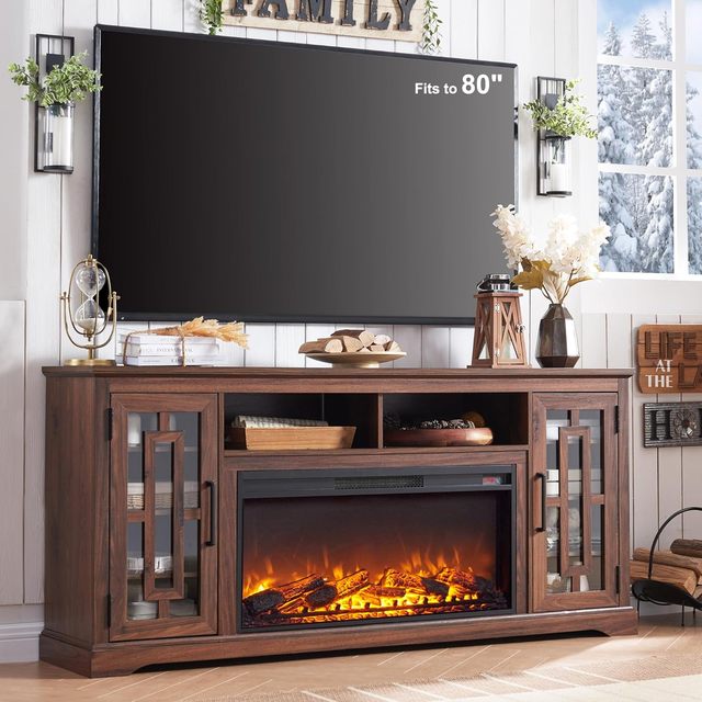 2025 Factory Customized Farmhouse Fireplace TV Stand with 36" Electric Fireplace for 80 Inch TV for Living Room