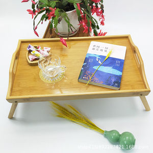 Bamboo folding <b>table</b>, large tray, bedside breakfast <b>table</b> <b>with</b> <b>legs</b> and double handles, hot-selling item for cross-border - Product Image 3
