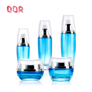 Luxury Skincare <b>Glass</b> Packaging Blue Transparent Bottle Customized Cosmetics Set Cosmetics <b>Container</b> Empty With Screw Cap - Product Image 1
