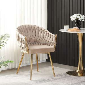 Chaises de salle à manger modernes de luxe nordique en métal doré et tissu velours avec pieds en métal pour la maison et les restaurants - Vente en gros - Product Image 4