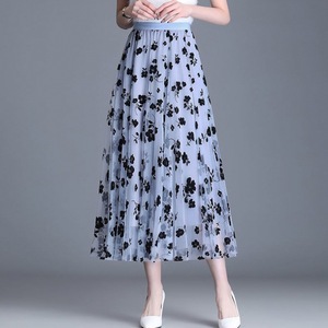 Gonna lunga da donna elegante casual a vita alta, a trapezio, con ricamo floreale, plissettata, tinta unita, taglie forti - Product Image 6