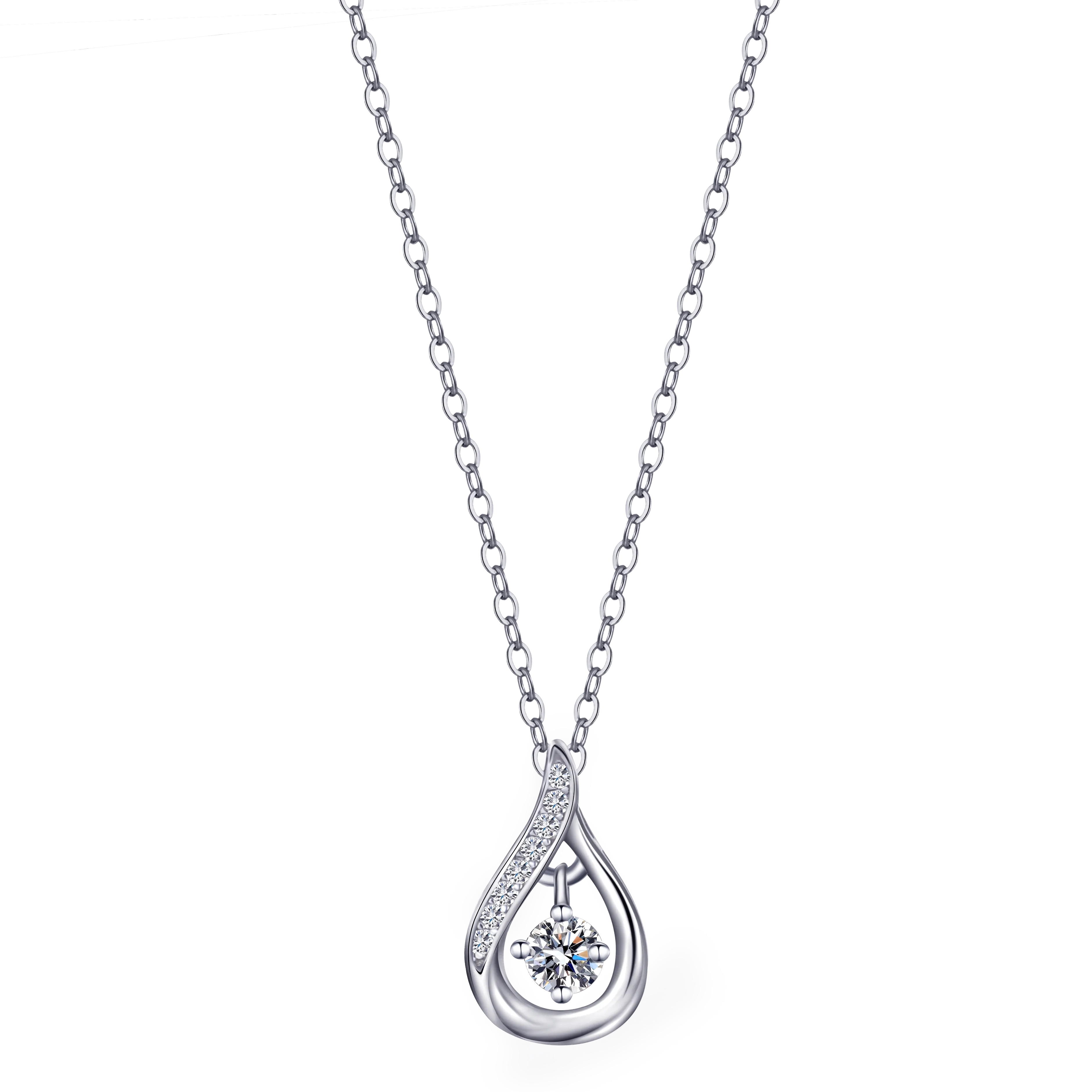 Hot Sale Fashion S925 sterling Silver Dainty Chain Crystal Charm Pendant Necklace for Women Girls Necklace Luxury