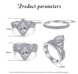 Luxury Rhodium Plated S925 Sterling <b>Silver</b> Marquise Zirconia <b>Ring</b> <b>Set</b> Perfect for Women's Engagement Wedding Anniversary Gifts - Product Image 3