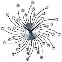 3D Quartz Crystal Wall Clock Battery Powered Celebration Decorative Metal Sparkling Bling Diamond-Studded Silver Kitchen Living