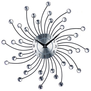 Horloge murale 3D en cristal, décoration de fête, métal scintillant, diamants incrustés, argent, cuisine, salon, chambre à coucher - Product Image 1