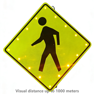 בהירות גבוהה שמש מופעל losped חוט כביש אור מהבהבים סימן אזהרה לחציית הולכי רגל - Product Image 1