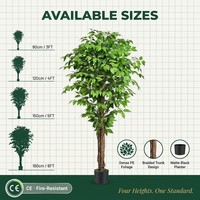 Arbre artificiel Ficus, tronc tressé réaliste, canopée ovale dense, pot noir mat, 90-180 cm, branches pliables, idéal pour les décorations de graduation
