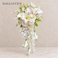 Bouquet de mariée en cascade Dallisten en soie artificielle blanche, avec lys, calla, rose et brins de perles pour fleurs de mariage