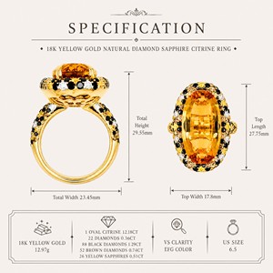 18K Pure Gold Fancy <b>Citrine</b> Diamond Best Wedding Ring with Oval Diamond - Product Image 2