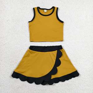 ชุดกระโปรงเด็กผู้หญิง GSD4099 Rts Little Active Girl สีน้ำตาล เหลือง ดำล้วน ลายพิมพ์ ชุดโยคะแขนกุดสำหรับฤดูร้อน ผ้า Worsted - Product Image 1